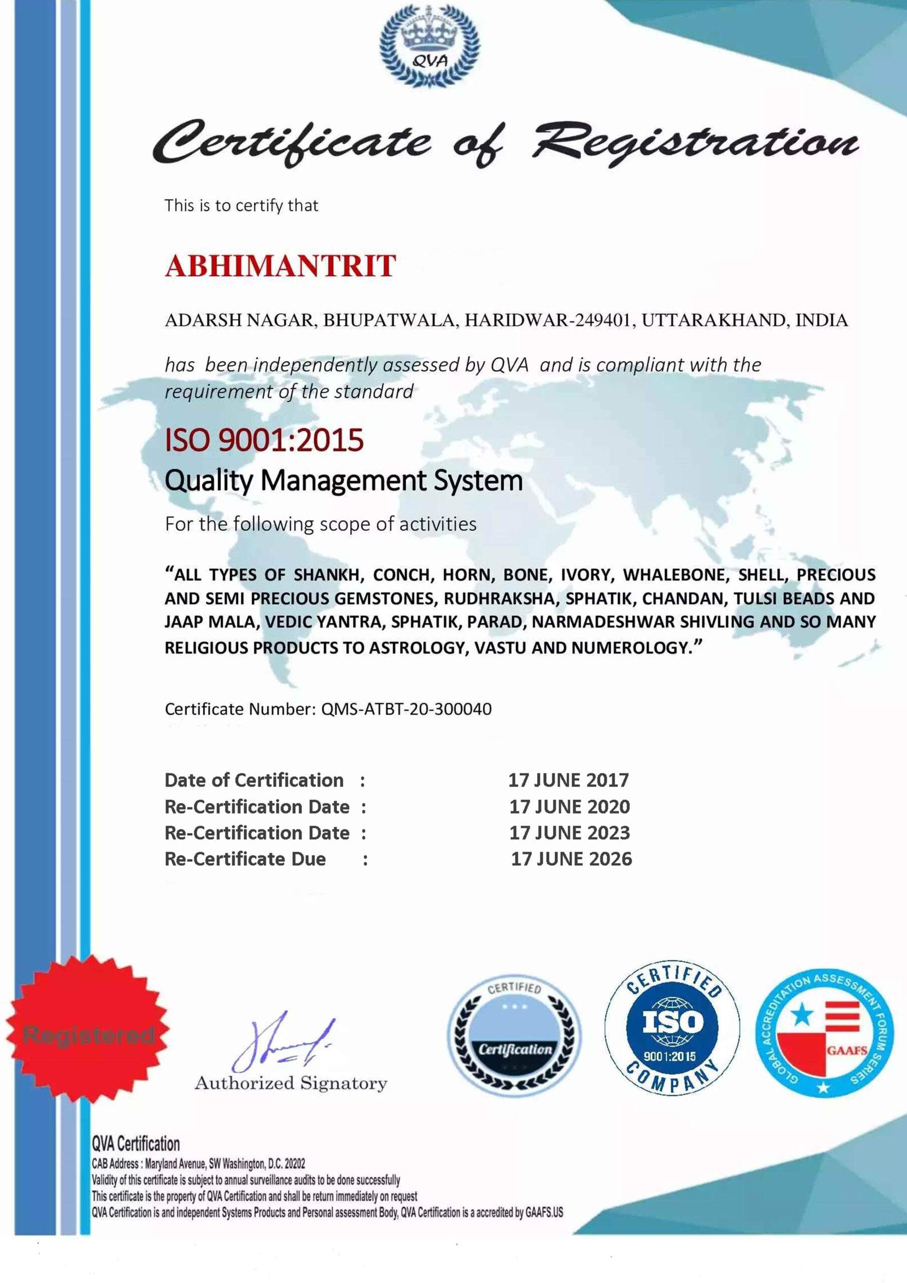ISO 90012015 REGISTRATION CERTIFICATE